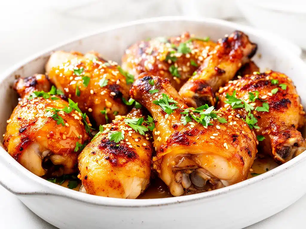 baked honey garlic chicken drumsticks - featured image
