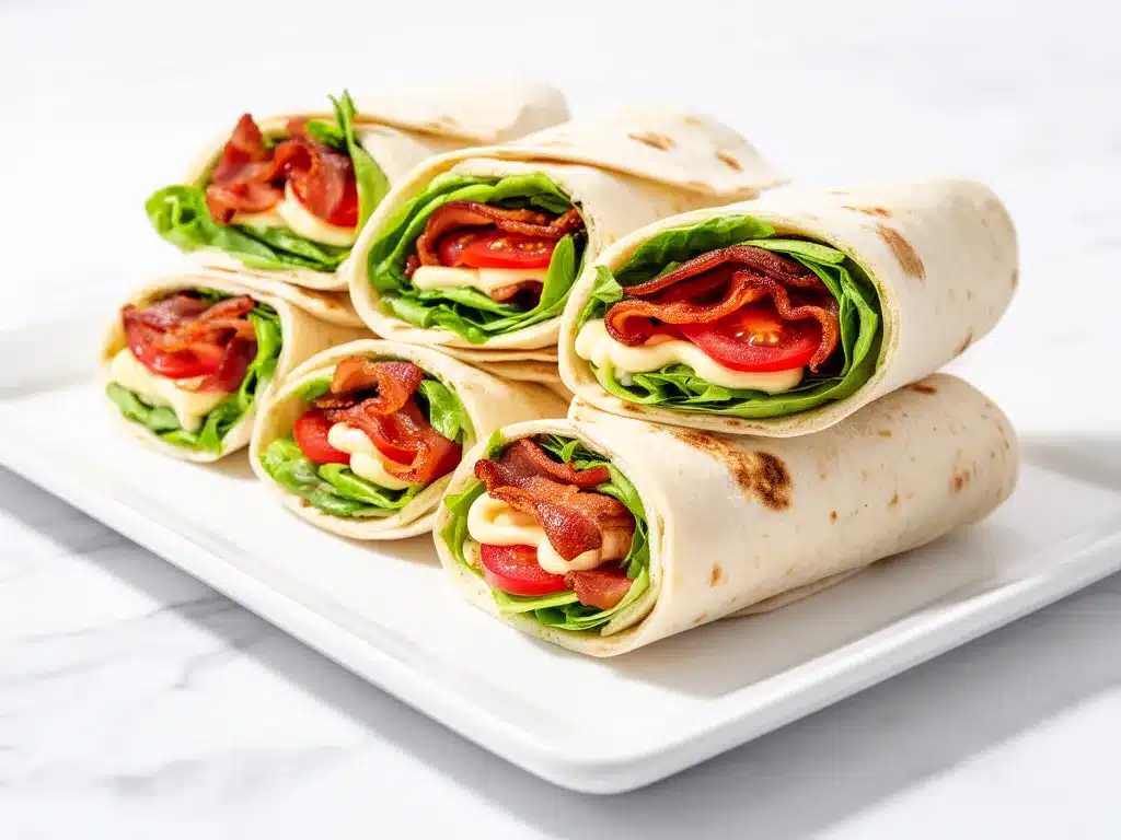 Back-to-School BLT Wrap Pinwheels Easy Make-Ahead Snack Recipe 4 BLT Wrap Pinwheels preparation steps