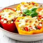 cheesy mediterranean stuffed bell peppers - featured image