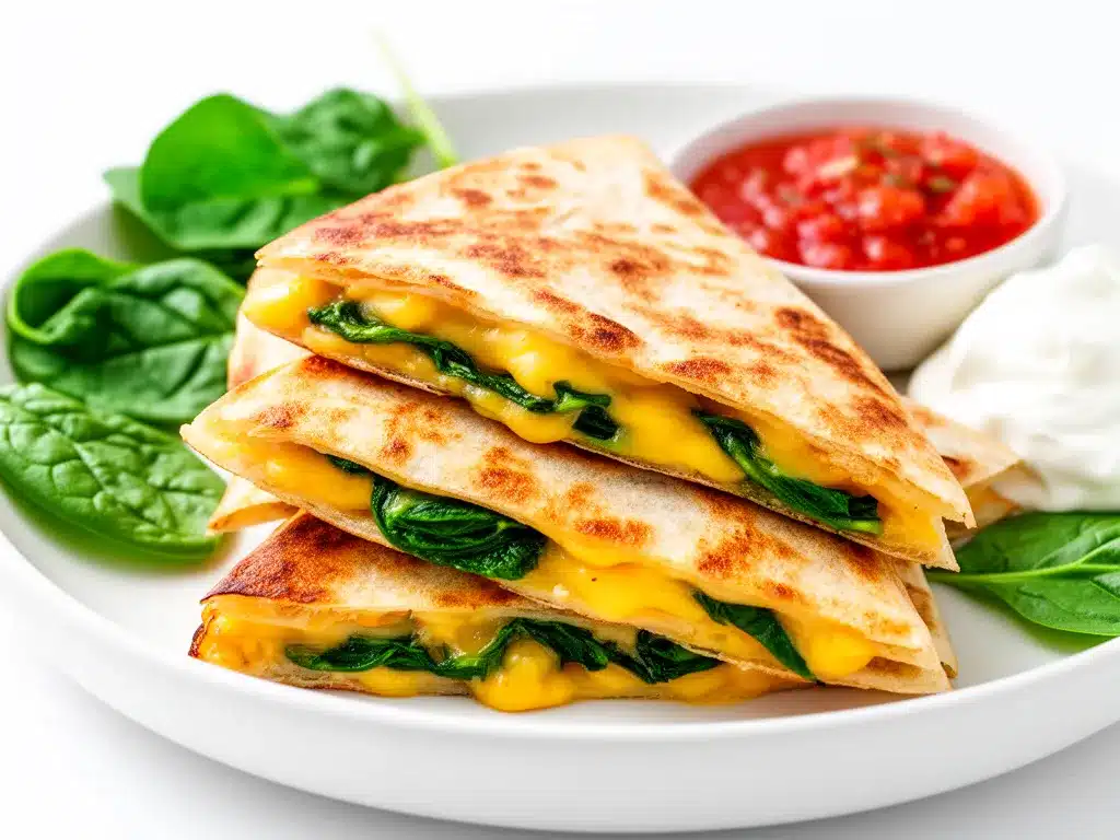 Cheesy Spinach Quesadilla Triangles Easy Recipe for Busy Weeknights 4 cheesy spinach quesadilla triangles preparation steps