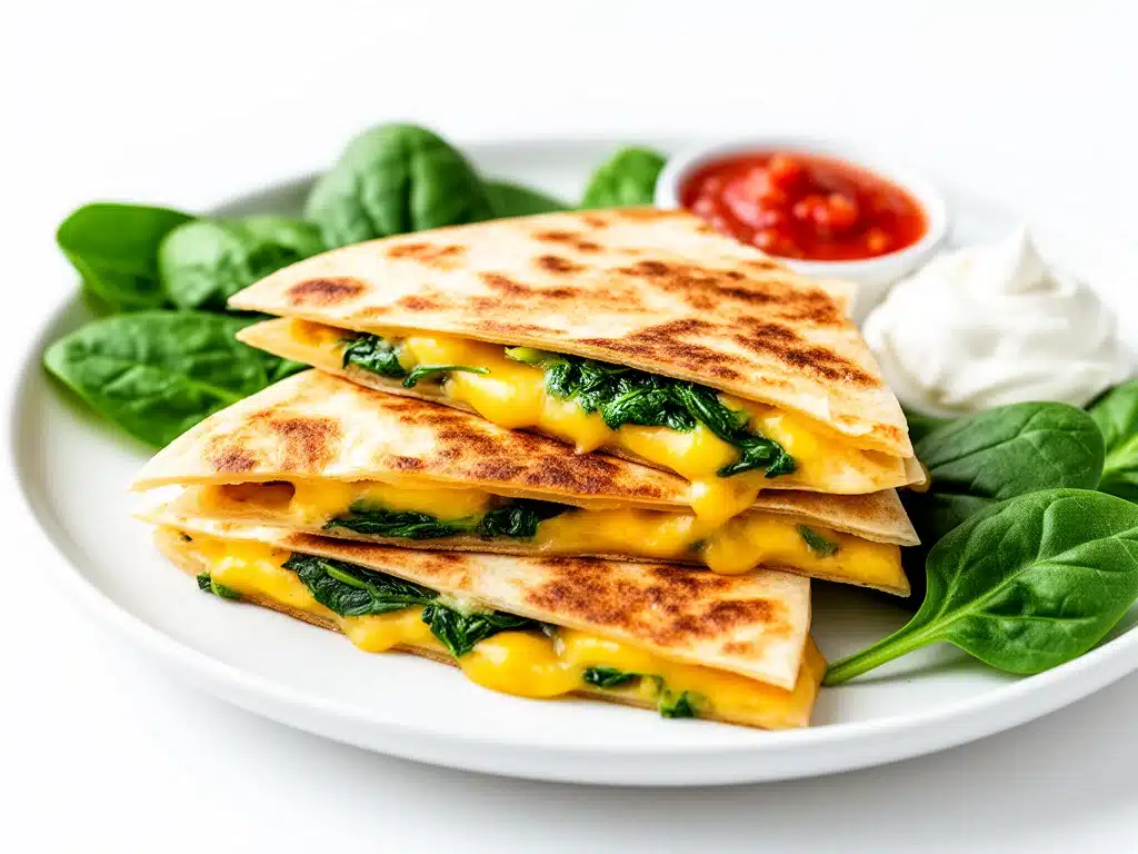Home 3 cheesy spinach quesadilla triangles - featured image