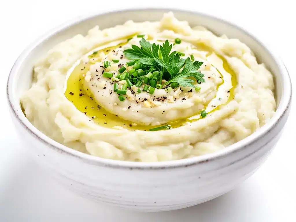 Creamy Garlic Mashed Cauliflower Recipe Easy Low-Carb Side Dish 4 creamy garlic mashed cauliflower preparation steps