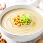 fall roasted garlic potato leek soup - featured image