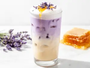 iced lavender honey latte - featured image