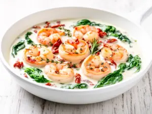 keto creamy tuscan garlic shrimp - featured image
