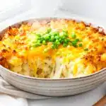 loaded cheesy hashbrown casserole - featured image