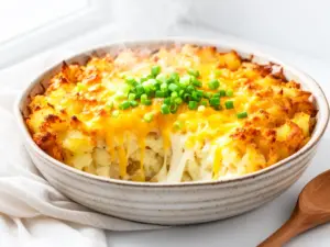 loaded cheesy hashbrown casserole - featured image