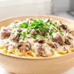 one-pot beef mushroom stroganoff - featured image