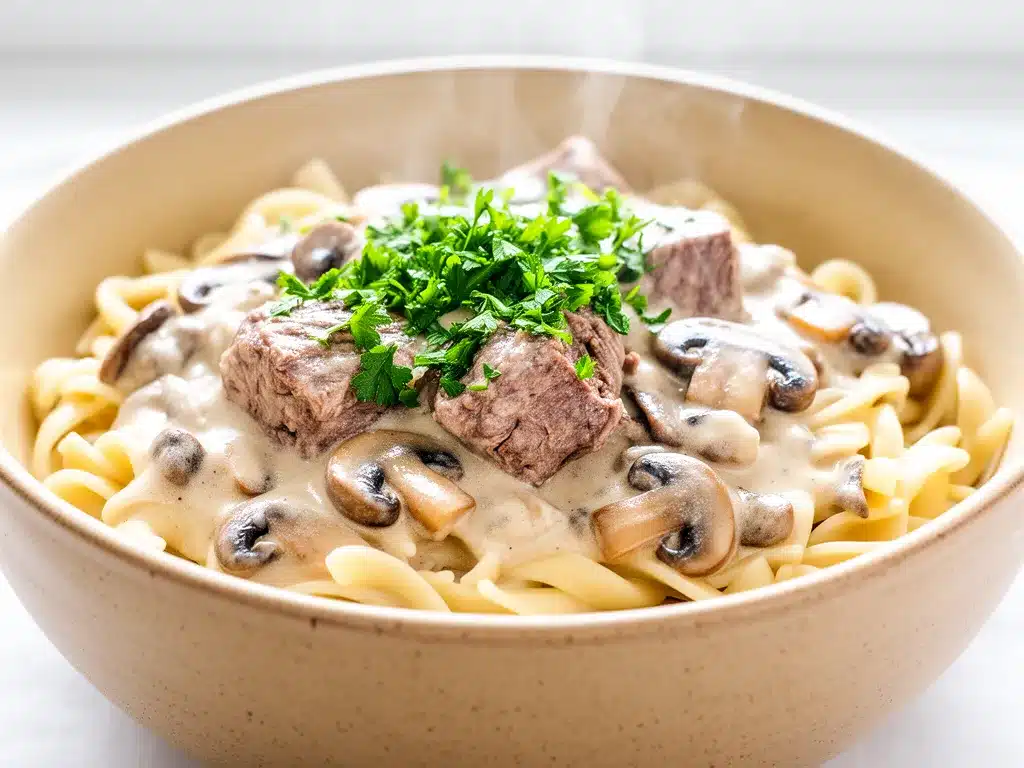 One-Pot Beef Mushroom Stroganoff Recipe Easy Creamy Sauce for Busy Weeknights 4 one-pot beef mushroom stroganoff preparation steps