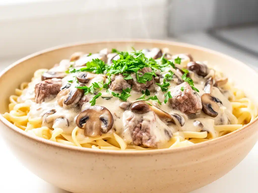 Home 1 one-pot beef mushroom stroganoff - featured image