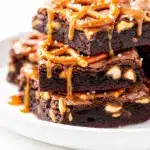 salted caramel pretzel brownie bars - featured image