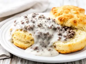 sausage gravy and buttermilk biscuits - featured image