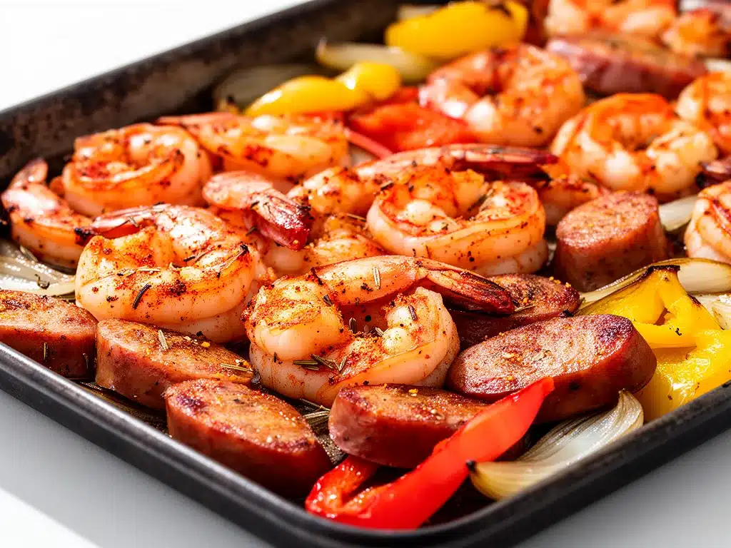 sheet pan cajun shrimp and sausage - featured image