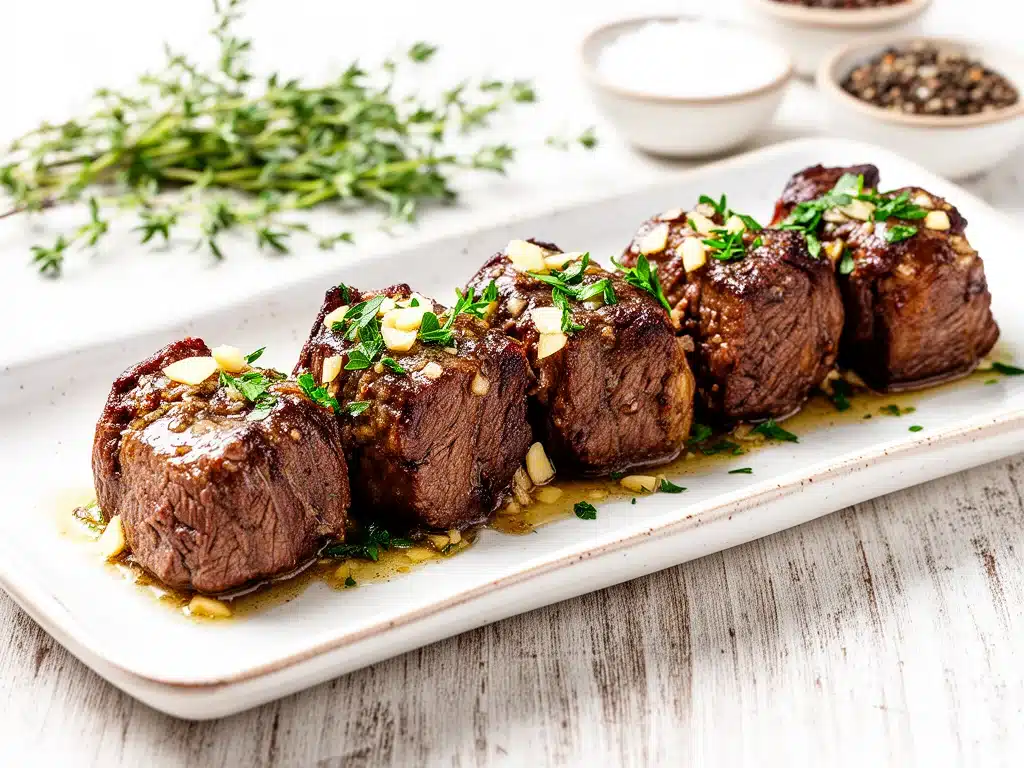 slow cooker garlic butter beef tips - featured image
