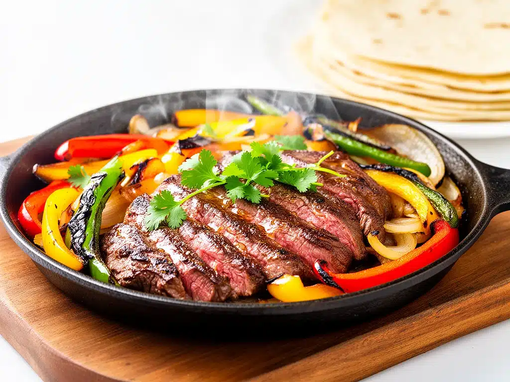 Home 3 steak fajitas with charred peppers - featured image