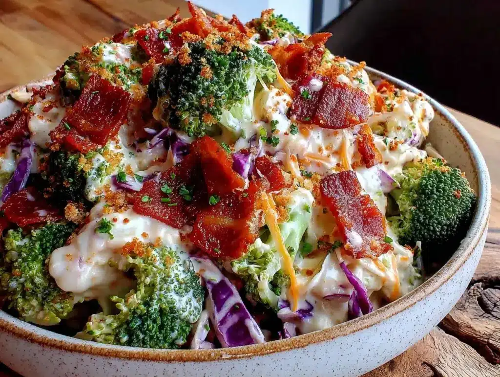 creamy broccoli bacon ranch salad - featured image