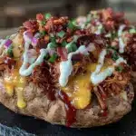 game day loaded pulled pork baked potatoes - featured image