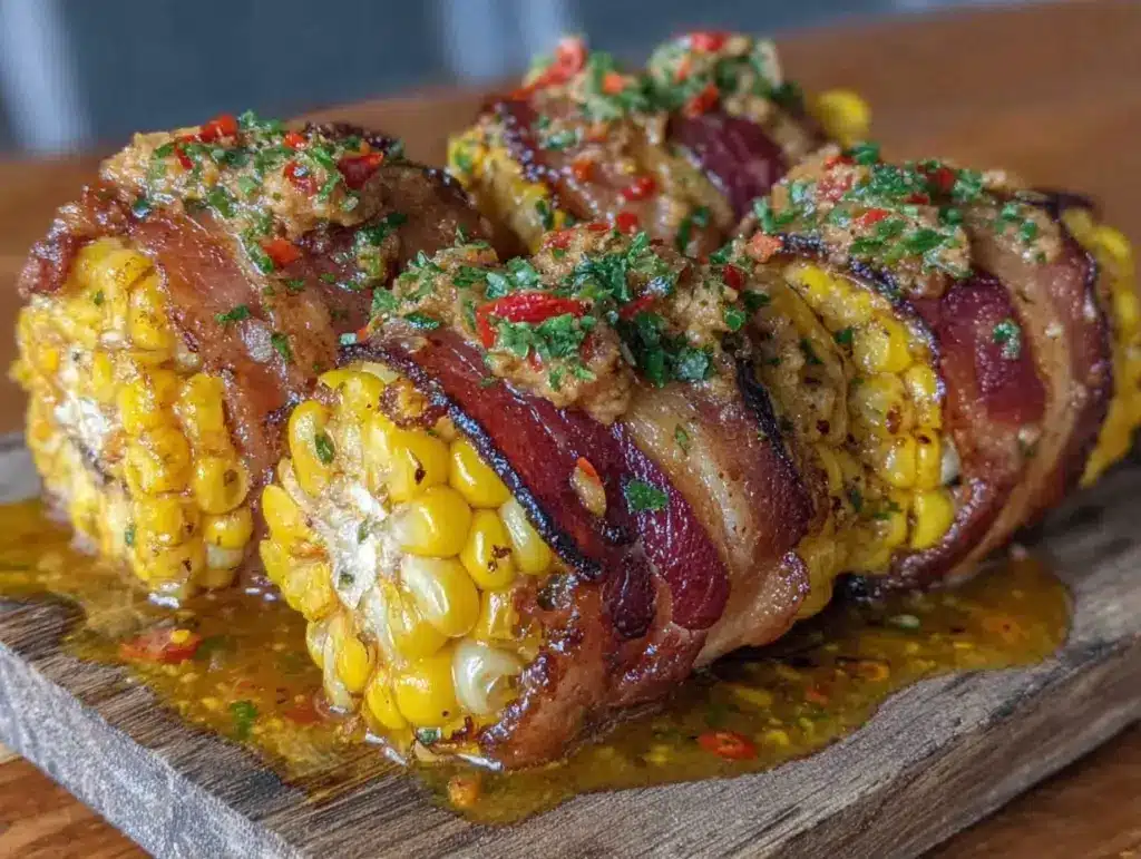 grilled bacon wrapped corn - featured image