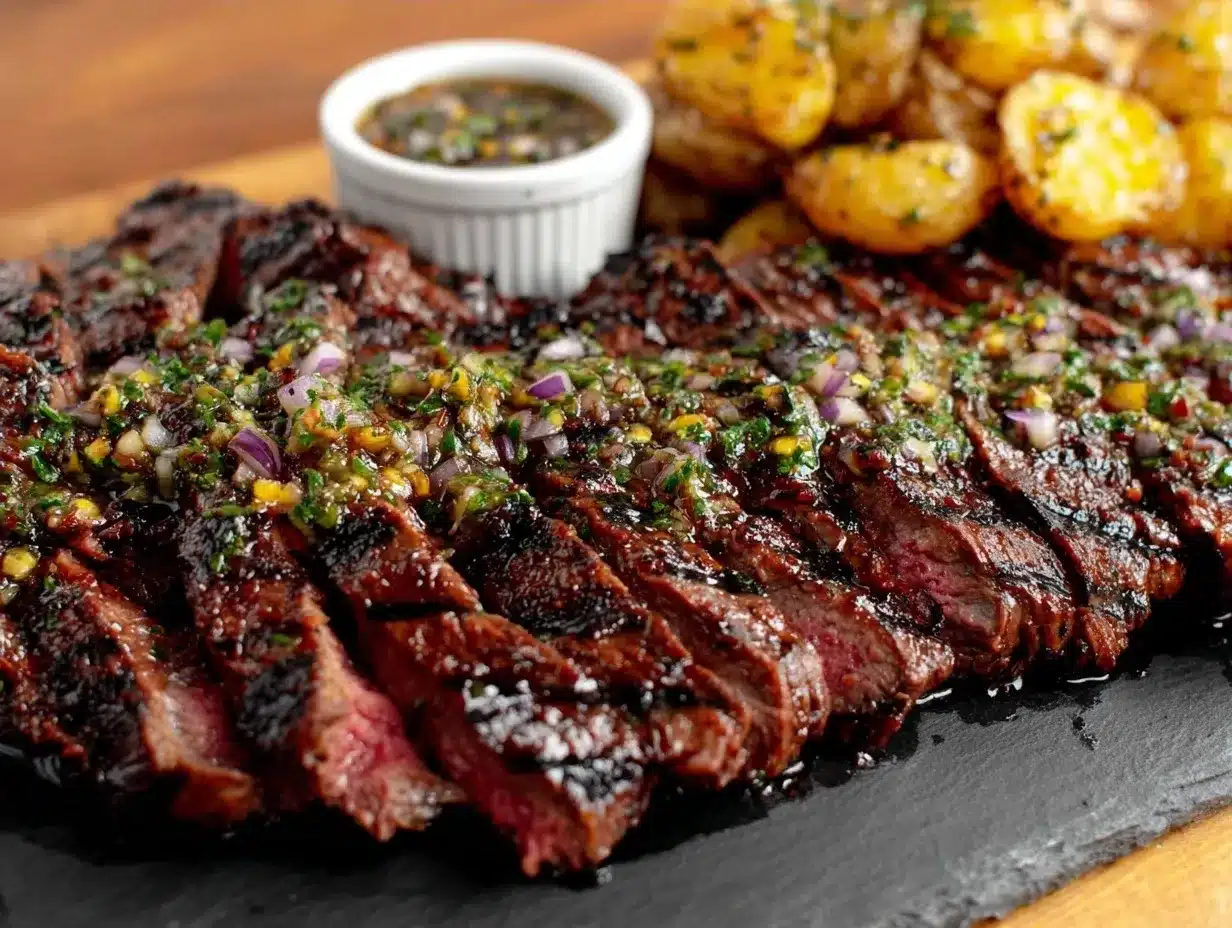 Grilled Flank Steak with Chimichurri: 15-Min Summer Dinner 4 grilled flank steak with chimichurri preparation steps