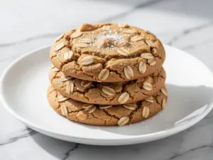 chewy vegan peanut butter oatmeal cookies - featured image