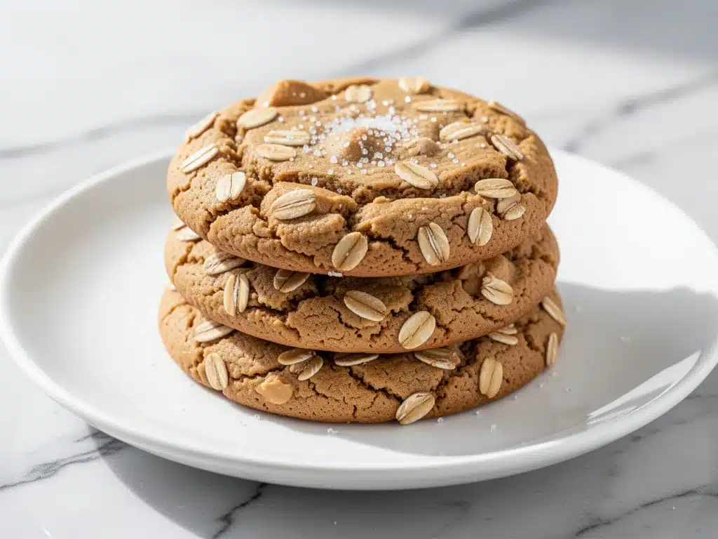 chewy vegan peanut butter oatmeal cookies - featured image