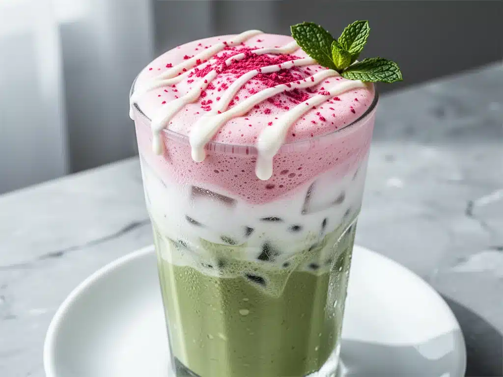 Home 1 creamy frozen strawberry matcha latte - featured image
