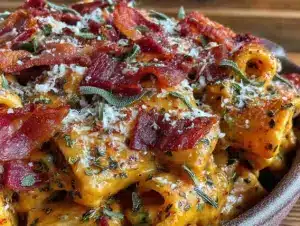 creamy pumpkin sage baked ziti - featured image