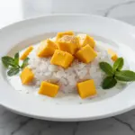 dairy-free coconut mango sticky rice pudding - featured image