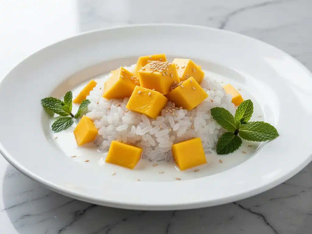 dairy-free coconut mango sticky rice pudding - featured image