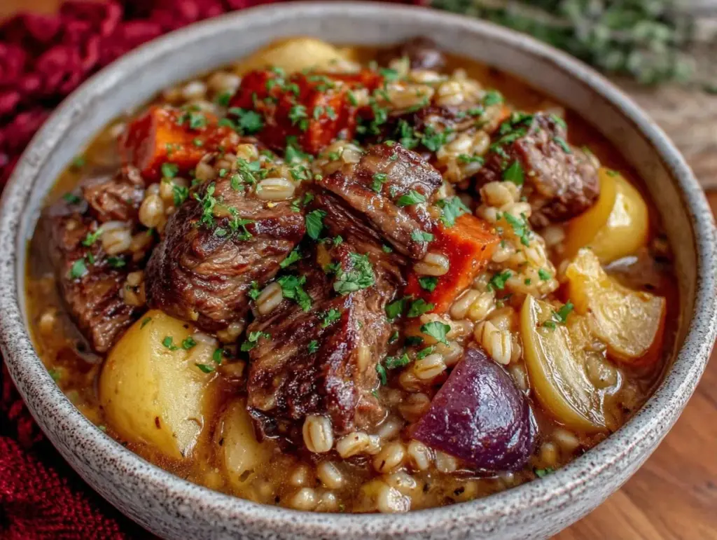 Home 2 fall slow cooker beef and barley stew - featured image