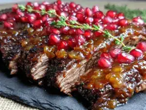 pomegranate glazed brisket - featured image