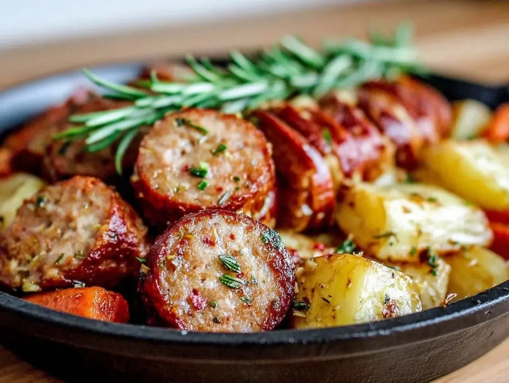 Home 2 sheet pan sausage and root veggies - featured image